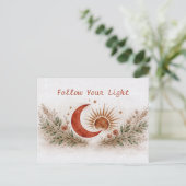 Terracotta Boho Sun Moon Botanical Watercolor Postkarte (Stehend Vorderseite)