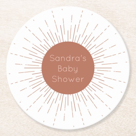 Terracotta Boho Sun Runder Pappuntersetzer (Vorderseite)