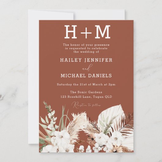 Terracotta Boho Wedding Einladung (Vorderseite)