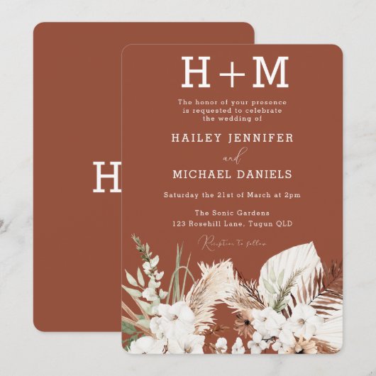 Terracotta Boho Wedding Einladung (Vorne/Hinten)