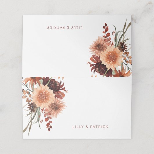 Terracotta Boho Wedding  Platzkarte (Außenseite Aufgefaltet)