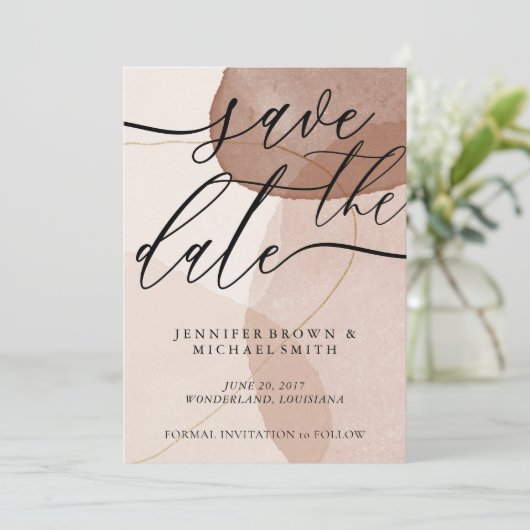 Terracotta Boho Wedding Rett Date Custom Foto Save The Date (Stehend Vorderseite)