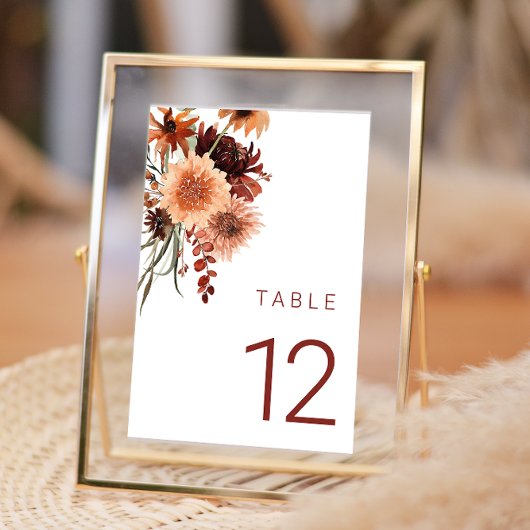 Terracotta Boho Wedding: Sommer & Fall Floral Tischnummer