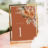 Terracotta Boho Wedding Table Numbers, Rose Floral