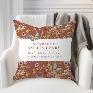 Terracotta Boho Wildblume Baby Stats Kissen