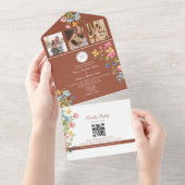 Terracotta Boho Wildblume Wedding All In One Einladung (Abreißen)