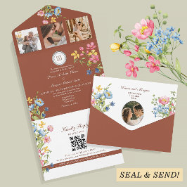 Terracotta Boho Wildblume Wedding All In One Einladung