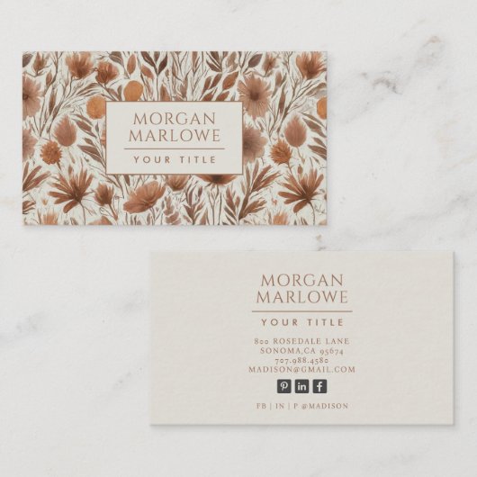 Terracotta Boho Wildblumen Blumenmuster Visitenkarte (Vorne/Hinten)