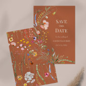 Terracotta Boho Wildblumen Save the Date Karte