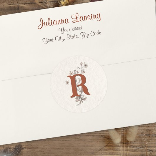 Terracotta Boho Wildblumen Wedding Envelope Runder Aufkleber