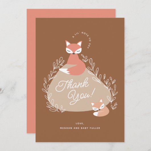 Terracotta Boho Woodland Foxes Babydusche Flat Dankeskarte (Vorne/Hinten)