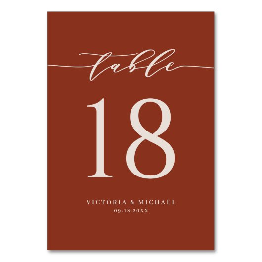 Terracotta Bold Minimalistische Script Wedding Tischnummer (Rückseite)