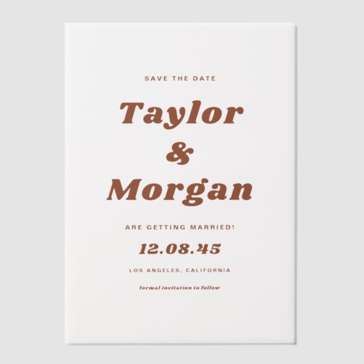Terracotta Bold Retro Script Save the Date Pergament Einladungen (Vorderseite)