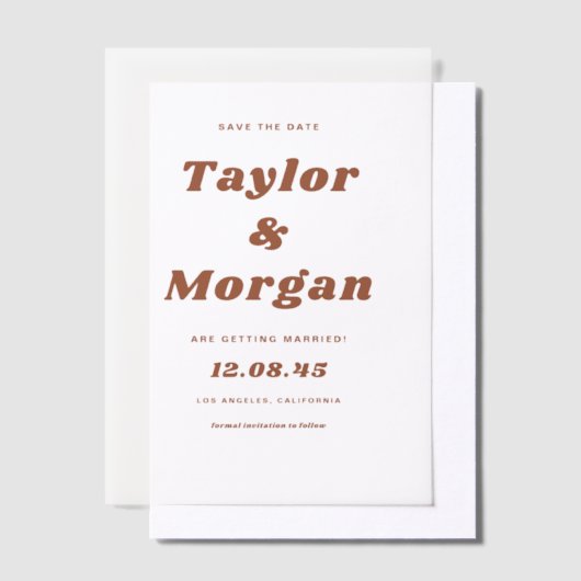 Terracotta Bold Retro Script Save the Date Pergament Einladungen (Versetzt)