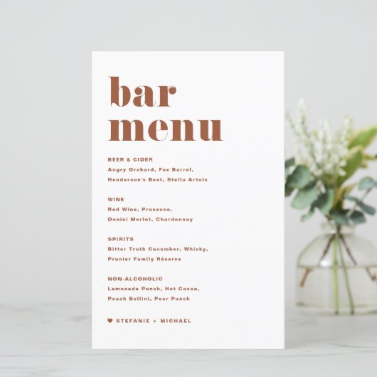 Terracotta Bold Retro Typografy Wedding Bar Menu (Stehend Vorderseite)