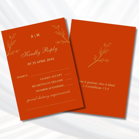 Terracotta Botanical Christian Wedding RSVP Card Karte