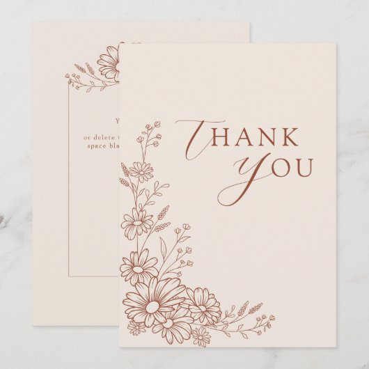 Terracotta Botanical Daisy Garden Wedding Dankeskarte (Vorne/Hinten)