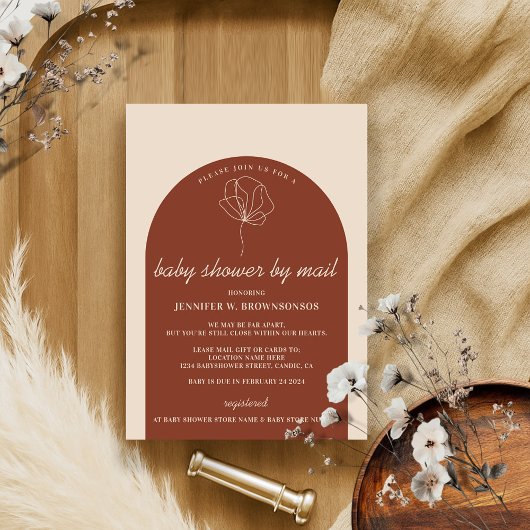 Terracotta Botanical Mail Virtual Baby Dusche Einladung