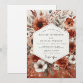Terracotta Botanical Romance Wedding Einladung (Vorne/Hinten)