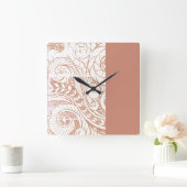 Terracotta Botanical Swirl Modern Quadratische Wanduhr (Zuhause)