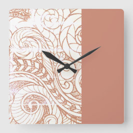 Terracotta Botanical Swirl Modern Quadratische Wanduhr