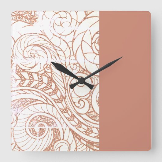 Terracotta Botanical Swirl Modern Quadratische Wanduhr (Vorderseite)
