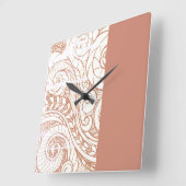 Terracotta Botanical Swirl Modern Quadratische Wanduhr (Winkel)