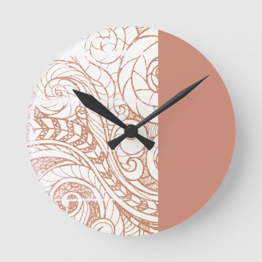 Terracotta Botanical Swirl Modern Runde Wanduhr (Vorderseite)