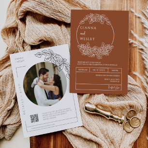 Terracotta Botanische Linie Art Boho QR Foto Einladung