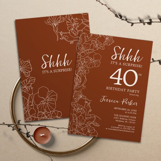 Terracotta Botanische Überraschung 40. Geburtstag Einladung