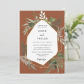 Terracotta Botanische Vegetation Gold QR Code Foto Einladung (Stehend Vorderseite)