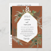 Terracotta Botanische Vegetation Gold QR Code Foto Einladung (Vorne/Hinten)