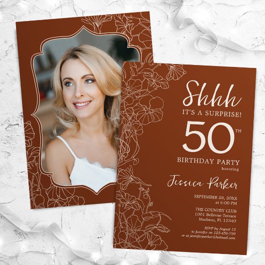 Terracotta Botanisches Foto Überraschung 50. Gebur Einladung