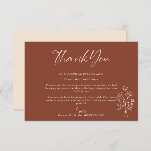 Terracotta Bouquet Fall Boho Botanical Vielen Dank Begleitkarte (Vorne/Hinten)