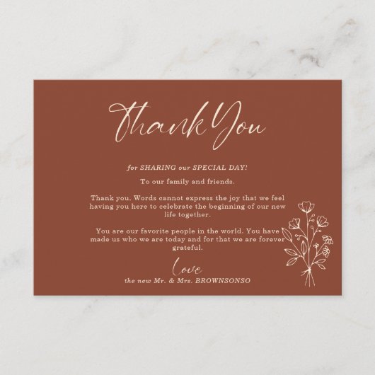 Terracotta Bouquet Fall Boho Botanical Vielen Dank Begleitkarte (Vorderseite)