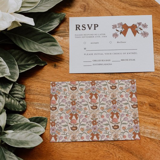 Terracotta Bow Floral Wedding RSVP Meal Choice