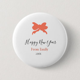 Terracotta bow happy new year name year boho retro button