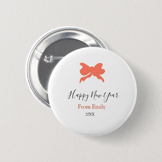 Terracotta bow happy new year name year boho retro button (Vorne & Hinten)