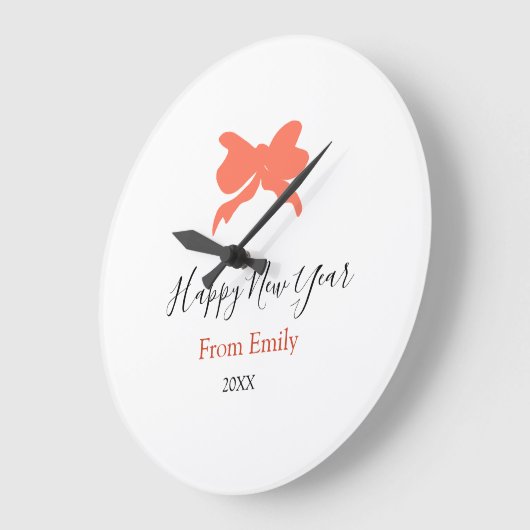 Terracotta bow happy new year name year boho retro große wanduhr (Winkel)