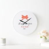 Terracotta bow happy new year name year boho retro große wanduhr (Zuhause)