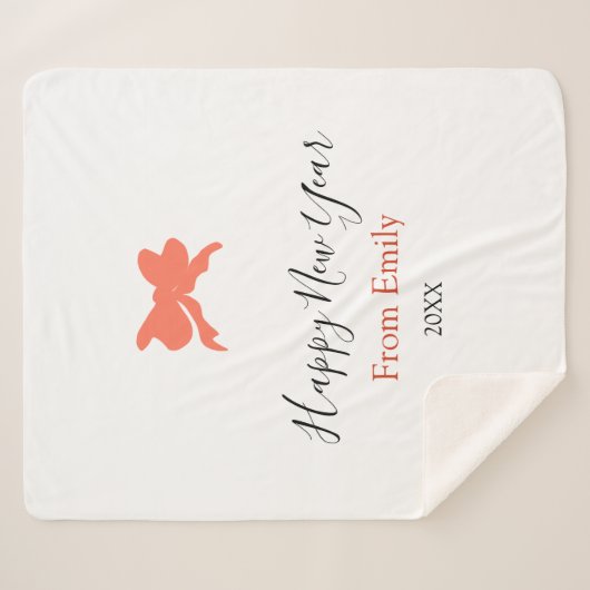 Terracotta bow happy new year name year boho retro sherpadecke (Vorderseite (Horizontal))