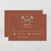 Terracotta Branch Monogram Wedding RSVP Karte (Vorne/Hinten)
