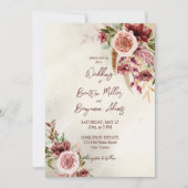 Terracotta, braun boho Blume Einladung zur Hochzei (Vorderseite)
