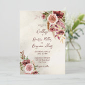 Terracotta, braun boho Blume Einladung zur Hochzei (Stehend Vorderseite)