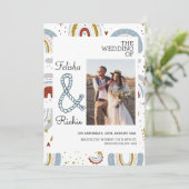 Terracotta Bright Boho Rainbows Wedding Save The Date (Stehend Vorderseite)