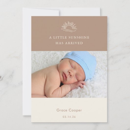 Terracotta Brown Boho Photo Baby Announcement Card Einladung (Vorderseite)
