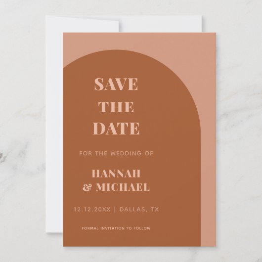 Terracotta Brown & Cream Minimalistischer geometri Save The Date (Vorderseite)