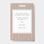 Terracotta Brown Lines Unique Employee Foto ID Ausweis (Rückseite)