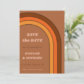 Terracotta Brown Retro Rainbow Minimalistisch Boho Save The Date (Stehend Vorderseite)