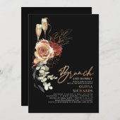 Terracotta Brunch und Bubbly Black Brautparty Einladung (Vorne/Hinten)